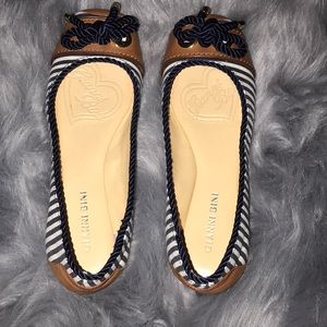 Blue and white striped flats